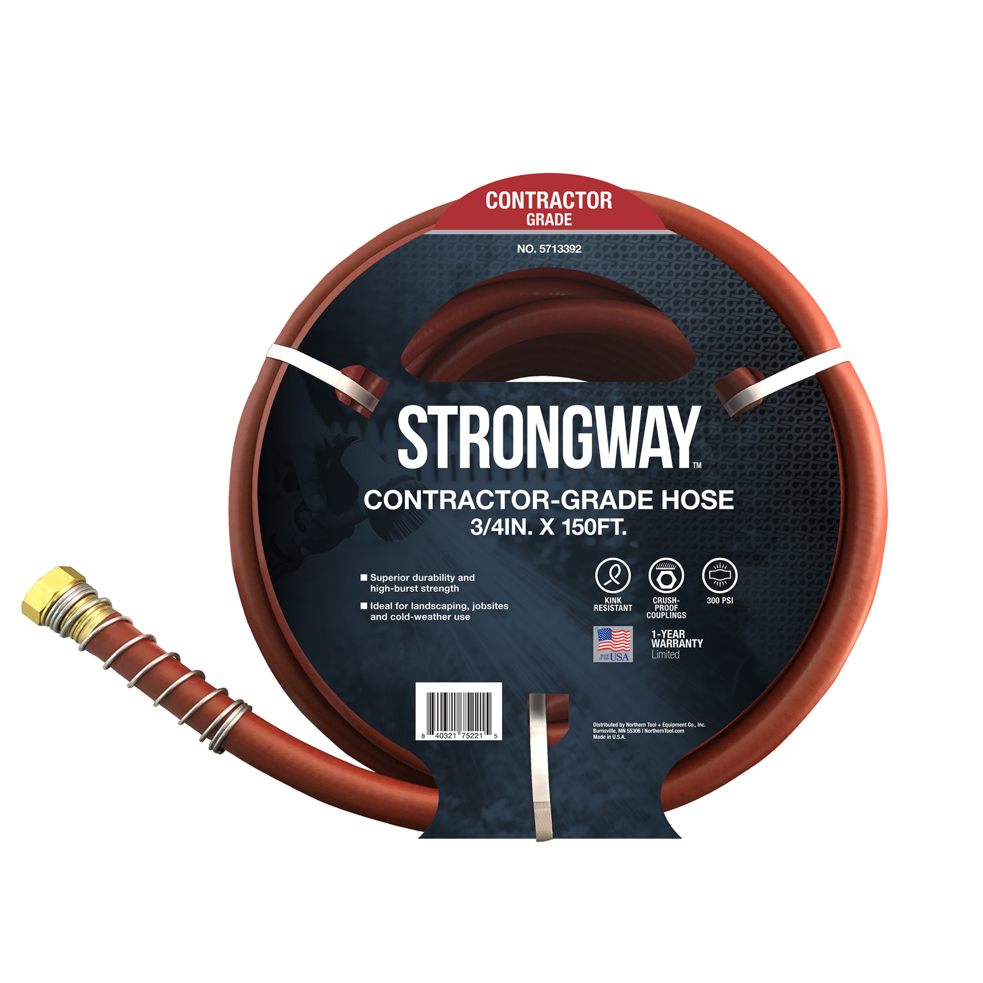 Strongway Contractor-Grade Water Hose, 3/4in. x 150ft., 300 PSI